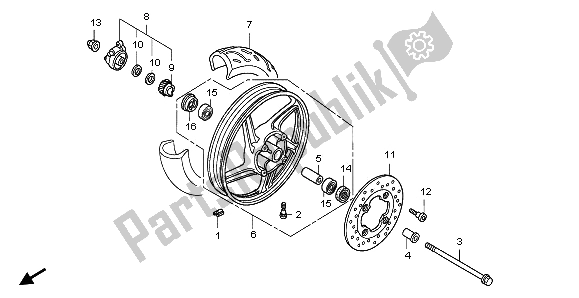 All parts for the Front Wheel of the Honda SH 125R 2008