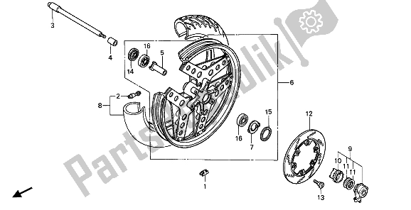 All parts for the Front Wheel of the Honda XBR 500 1986