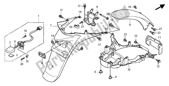 All parts for the Rear Fender of the Honda SH 125 2012