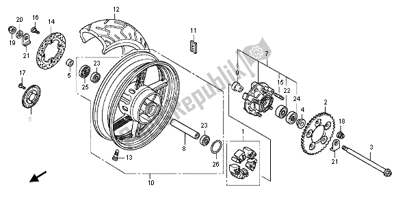 All parts for the Rear Wheel of the Honda CBF 1000 FA 2012