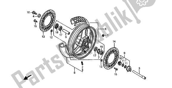 All parts for the Front Wheel of the Honda ST 1100 1991