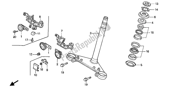 All parts for the Steering Stem of the Honda NTV 650 1991