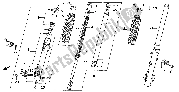 All parts for the Front Fork of the Honda NX 650 1999