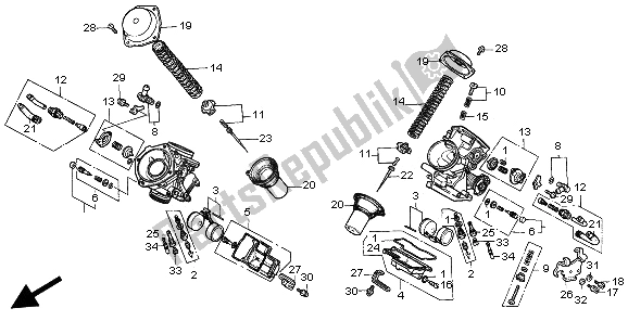 Todas las partes para Carburador (dual) (componentes) de Honda VT 600C 1997