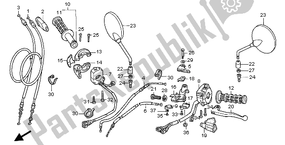 Alle onderdelen voor de Handvat Hendel & Schakelaar Kabel van de Honda FMX 650 2006