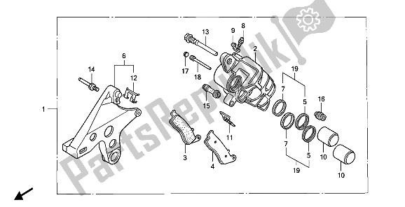 All parts for the Rear Brake Caliper of the Honda CBR 1000F 1990