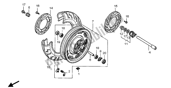 All parts for the Front Wheel of the Honda GL 1500A 1995