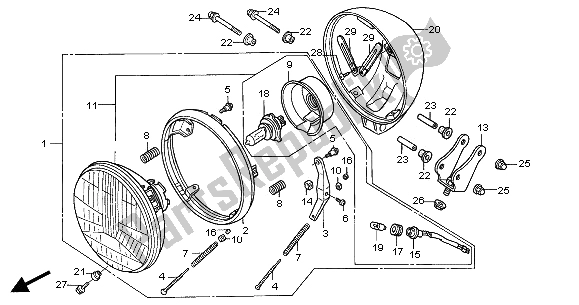 Alle onderdelen voor de Koplamp (uk) van de Honda VT 125C 2001