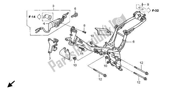 Alle onderdelen voor de Frame Lichaam van de Honda ANF 125 2007