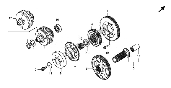 All parts for the Primary Drive Gear of the Honda GL 1800 2008