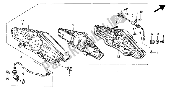 All parts for the Meter (mph) of the Honda VFR 800A 2004