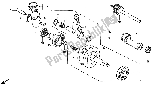 All parts for the Crankshaft & Piston of the Honda NSR 50S 1989