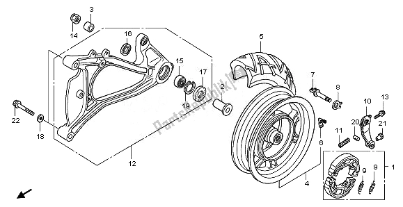 All parts for the Rear Wheel & Swingarm of the Honda PES 150 2010