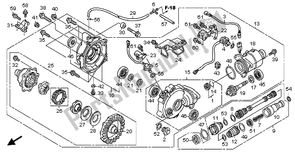 Alle onderdelen voor de Voorste Eindversnelling van de Honda TRX 400 FA Fourtrax Rancher AT 2004