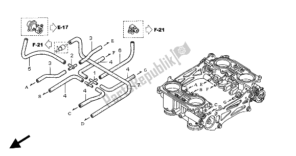 All parts for the Throttle Body (tubing) of the Honda VFR 800 2004