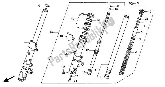 All parts for the Front Fork of the Honda VTR 1000F 2001