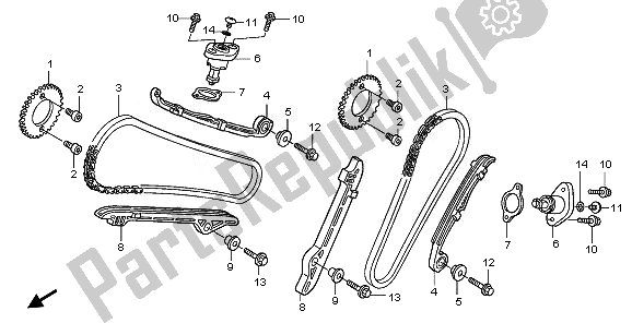 Alle onderdelen voor de Nokkenketting & Spanner van de Honda XL 125V 2008