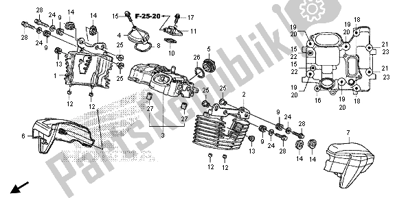 All parts for the Rear Cylinder Head Cover of the Honda VT 1300 CXA 2013