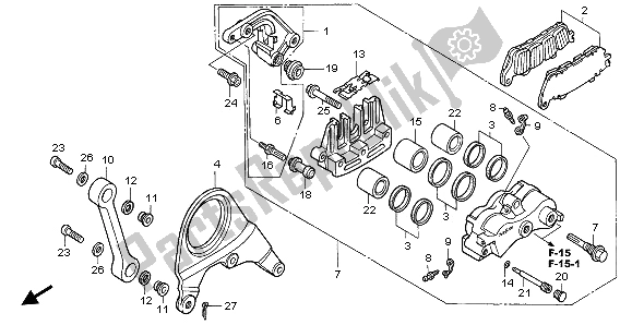 All parts for the Rear Brake Caliper of the Honda VFR 800 2003