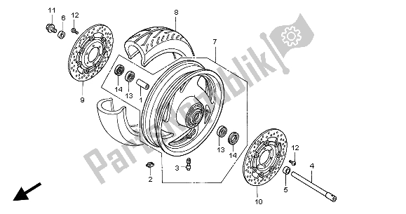 All parts for the Front Wheel of the Honda VTX 1800C 2004