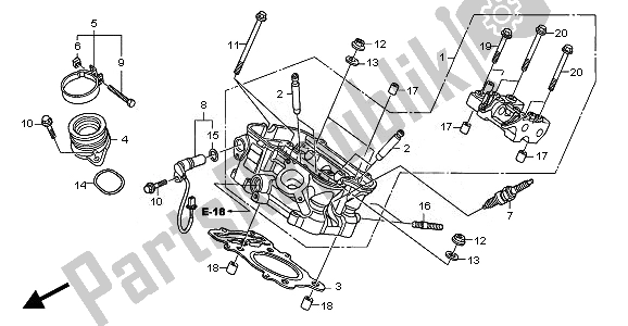 All parts for the Rear Cylinder Head of the Honda XL 700V Transalp 2010