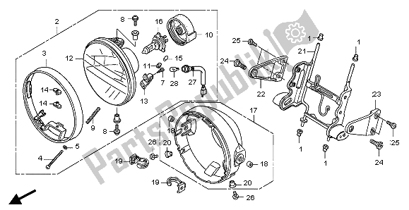 All parts for the Headlight (uk) of the Honda CB 1300A 2007