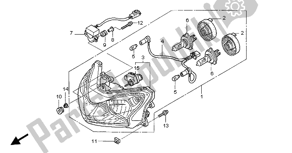 Alle onderdelen voor de Koplamp (uk) van de Honda ST 1300A 2003