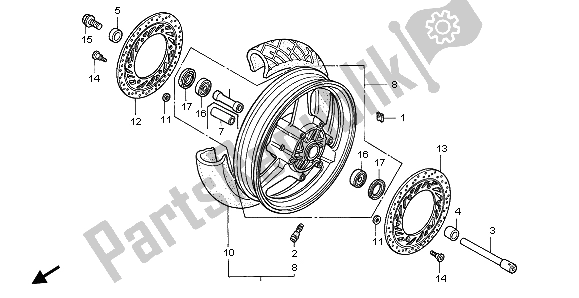 All parts for the Front Wheel of the Honda CBR 1000F 1998