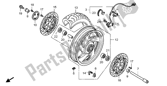 All parts for the Front Wheel of the Honda GL 1800 2009