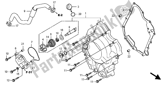 All parts for the Right Crankcase Cover & Water Pump of the Honda SH 300 2008