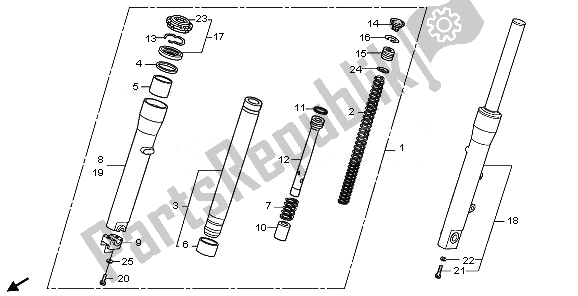 All parts for the Front Fork of the Honda SH 300A 2007
