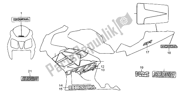 All parts for the Mark & Stripe of the Honda VTR 1000 SP 2001