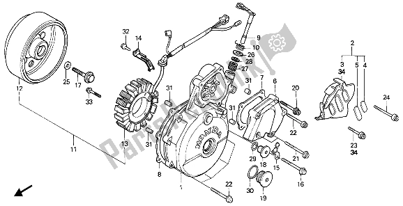 Todas las partes para Tapa Del Cárter Izquierdo Y Generador de Honda NX 650 1988