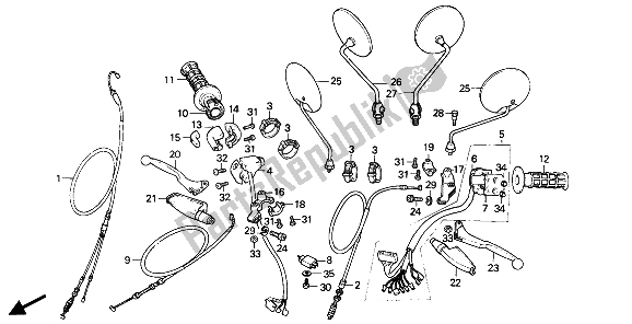 Todas las partes para Manejar Palanca Y Cable E Interruptor de Honda MTX 200 RW 1985