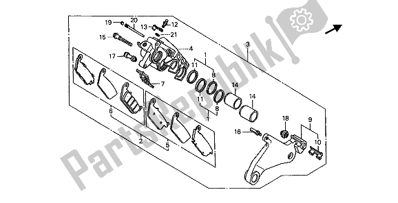 All parts for the Rear Brake Caliper of the Honda ST 1100A 1993