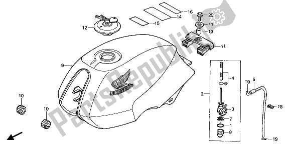 All parts for the Fuel Tank of the Honda XBR 500 1985