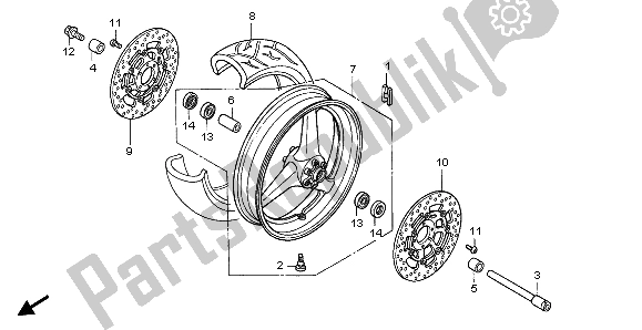All parts for the Front Wheel of the Honda CBR 600F 2007