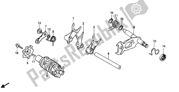 All parts for the Gearshift Drum of the Honda NX 250 1989