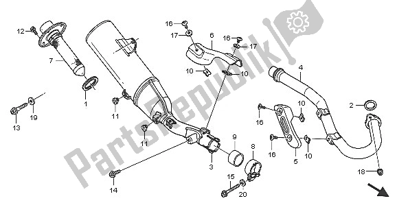 All parts for the Exhaust Muffler of the Honda CRF 250X 2005