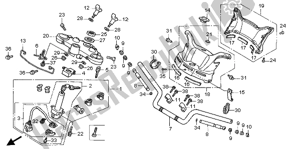 All parts for the Handle Pipe & Top Bridge of the Honda ST 1100A 1999