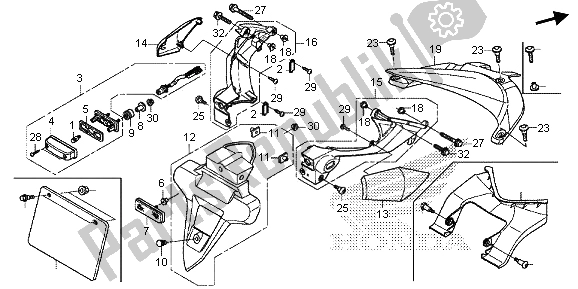 Tutte le parti per il Parafango Posteriore E Luce Targa del Honda CBR 600 RA 2013