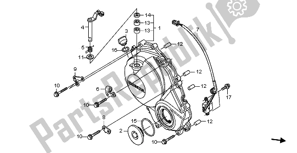 Alle onderdelen voor de Rechter Carterdeksel van de Honda CBR 600 RR 2009