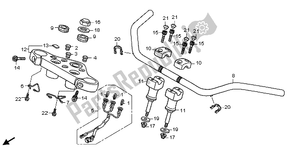 Alle onderdelen voor de Handvatpijp & Hoogste Brug van de Honda VT 750 CA 2009