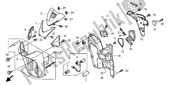 All parts for the Front Cover of the Honda SH 300A 2012