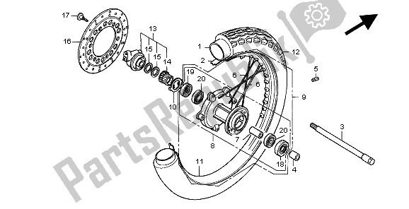 All parts for the Front Wheel of the Honda CA 125 1999