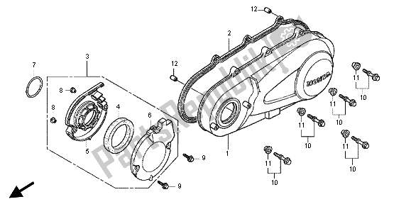 All parts for the Left Crankcase Cover of the Honda SH 125R 2012