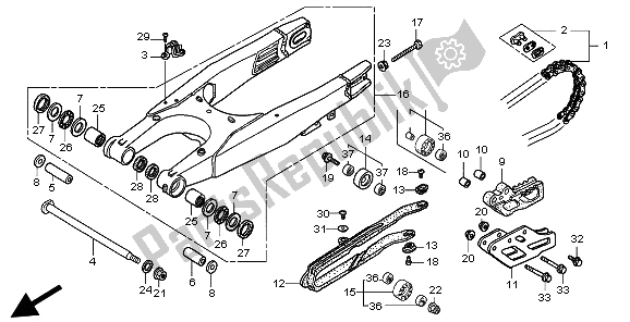 Alle onderdelen voor de Achterbrug van de Honda CR 125R 2003