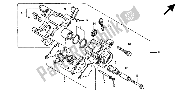 All parts for the Rear Brake Caliper of the Honda CB 600F2 Hornet 2000