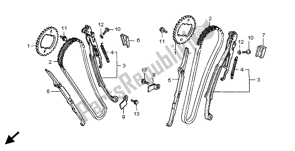 All parts for the Cam Chain & Tensioner of the Honda VT 750C 1998