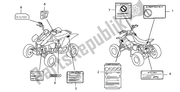 Tutte le parti per il Etichetta Di Avvertenza del Honda TRX 450 ER 2007